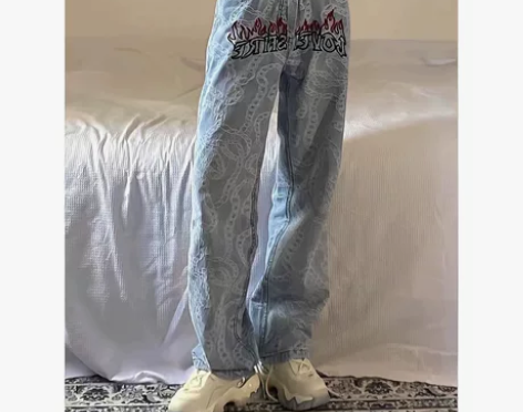 美式高街嘻哈牛仔裤春季新款宽松字母刺绣hi...