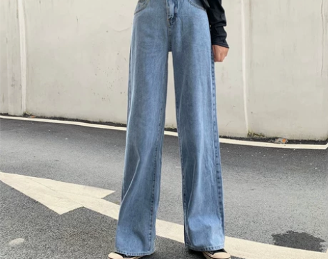 2023年春季新款蓝色牛仔裤女直筒高腰宽松...