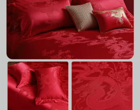 水星家纺婚庆四件套大红色床单被套结婚四件套...