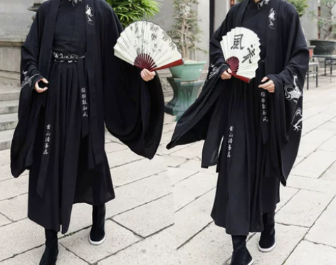 中国风魏晋汉服男黑龙袍原创古装侠客书生古风...