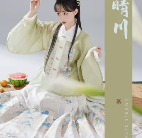 七月夕 晴川  明制方领双面绣花补服一片式...