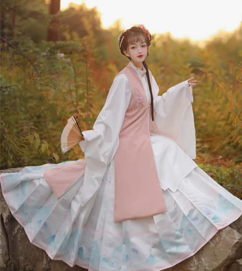 汉旭原创汉服女不染明制立领长袄比甲马面裙长...