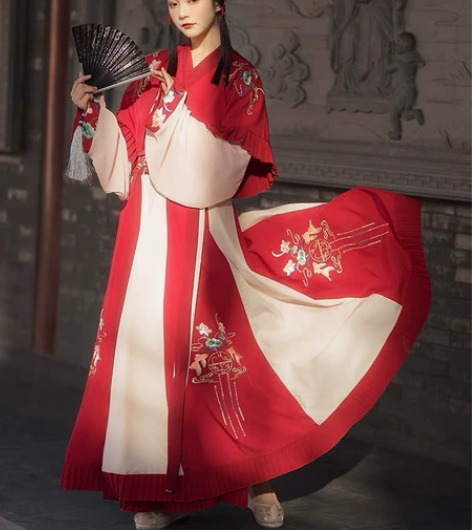 出一个六米摆红色汉服 可换 魏晋风齐腰儒裙...