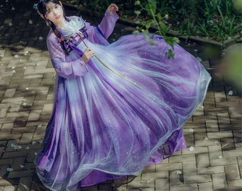 千韵岗原创 辰莲鱼梦 紫色  两片式齐胸襦...