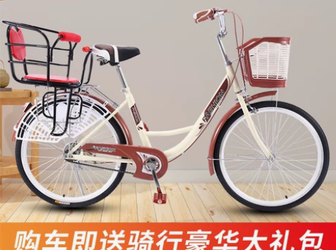 亲子自行车女成年母子带娃带小孩轻便单车2人...