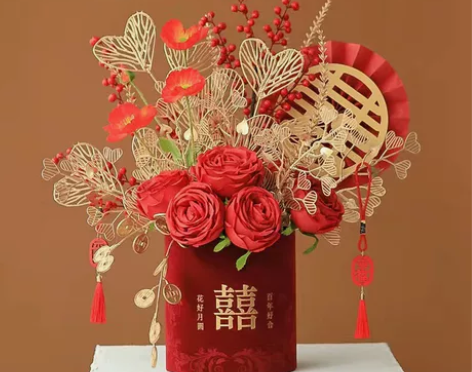 结婚花束福桶插花假花仿真花 客厅摆设婚庆花...