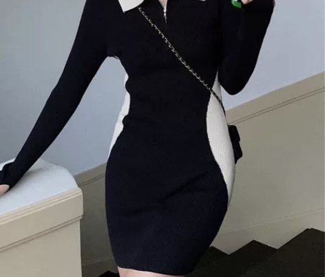 收腰连衣裙女秋冬a字包臀裙别致独特裙子 感...