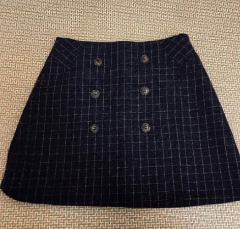 拉夏贝尔7M毛呢格子半身裙A字裙秋冬短裙，...