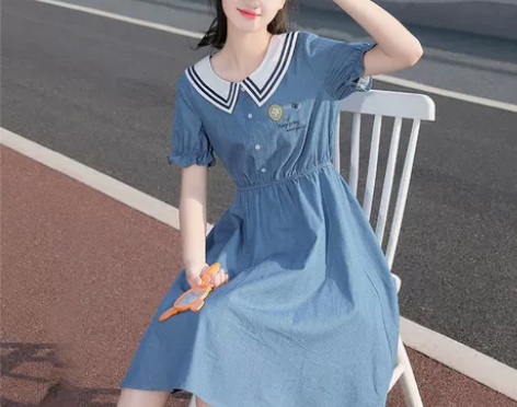 少女连衣裙中学生牛仔裙大童夏装新款初中生裙...