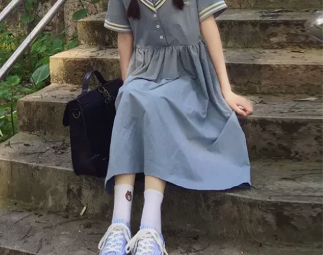 日系学院风女裙子夏季梗桔初恋裙森系小个子水...