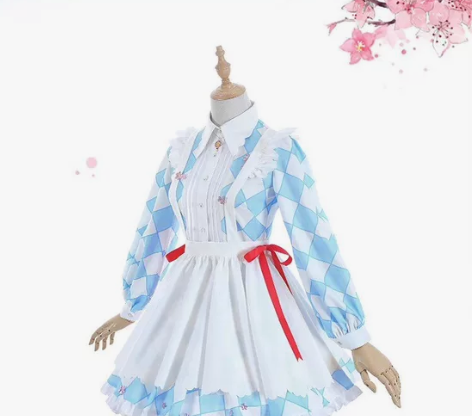 【出】初兽猫小樱同人蓝白格子cos服s码，...