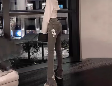 马蹄裤牛仔裤女2022年春季新款韩版烟灰色...