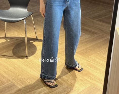 高腰直筒显瘦牛仔裤潮 hello首尔韩国东...