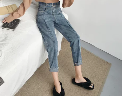 胖mm高腰显瘦哈伦牛仔裤加大码宽松女裤大腿...