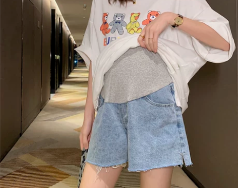 孕妇短裤夏季时尚外穿开叉阔腿牛仔短裤打底裤...
