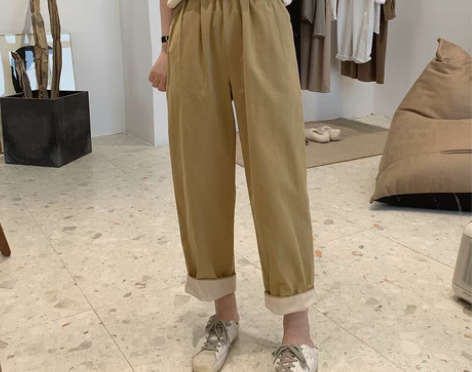 松紧腰哈伦裤女春夏新款宽松显瘦休闲裤棉质高...