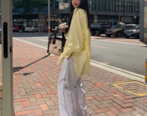 【新品95折】高腰阔腿休闲裤女秋季薄款韩版...