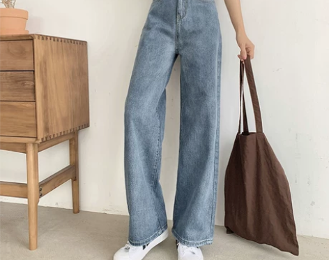 高腰泫雅风牛仔裤女宽松2022新款秋冬阔腿...