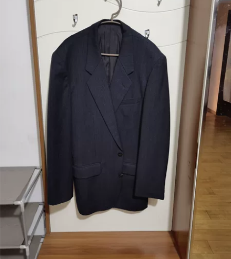 古着 藏青色暗纹西装 羊毛 日本制 垫肩我...