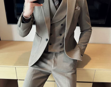 秋冬英伦商务修身西服套装男高级感休闲通勤一...