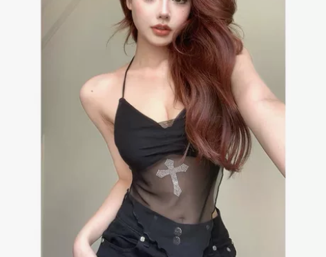 小众性感不规则黑色网纱小吊带女夏季纯欲甜辣...