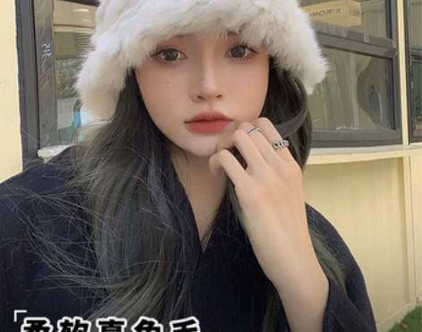 真兔毛帽子女秋冬季保暖显脸小白色气质针织毛...