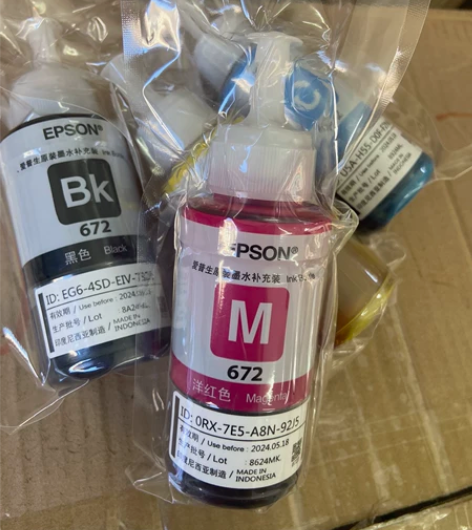 爱普生672原装拆机墨水 ，一套4色48元...