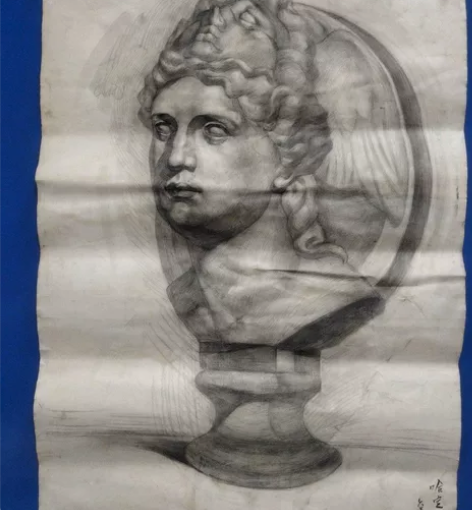 老素描一副，作者哈定。六几年的作品，美院库...