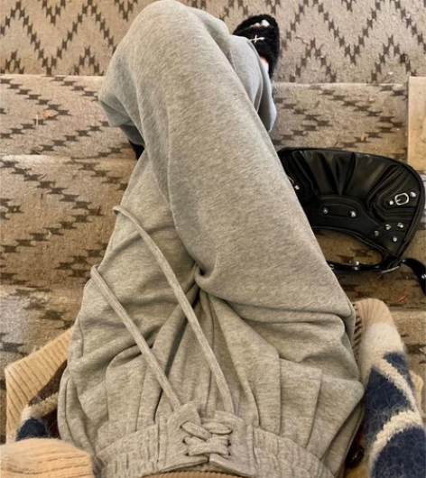 休闲绑带高腰直筒长裤加绒 女M 裤长100...