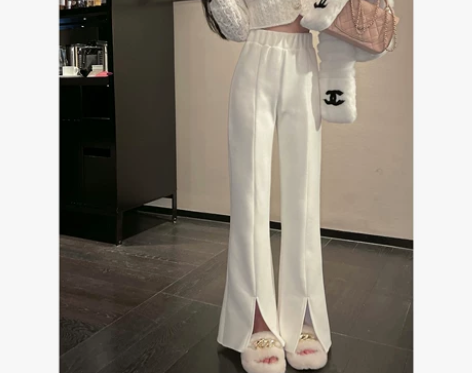 Fairy Jiang 白色加绒裤子女秋冬...