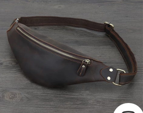 头层牛皮腰包男疯马皮胸包复古真皮斜挎包休闲...