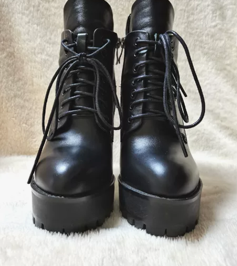 羊皮高跟短靴防水台细跟真皮高跟加绒女靴单鞋...