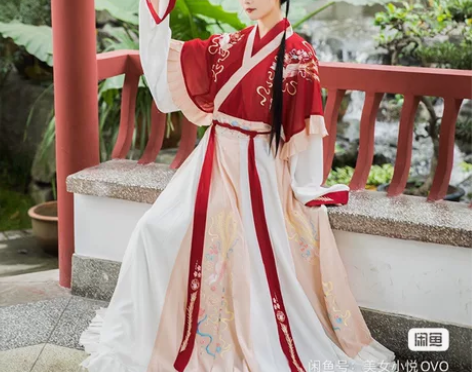 凤于牡丹 墨子研汉服女晋制交领半袖齐腰襦裙...