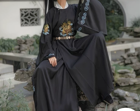 九曲阑珊原创墨麒麟宋制圆领袍绣花汉服男女同...