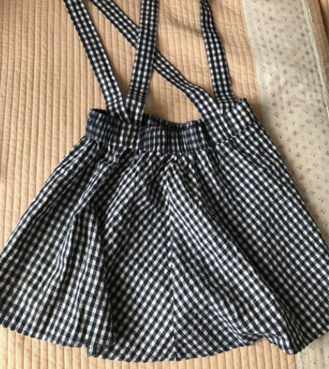 蓝色格子背带裙 长65～75（可调节 ） ...