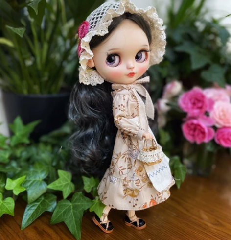 blythe小布娃衣复文艺风连衣裙围裙蕾丝...