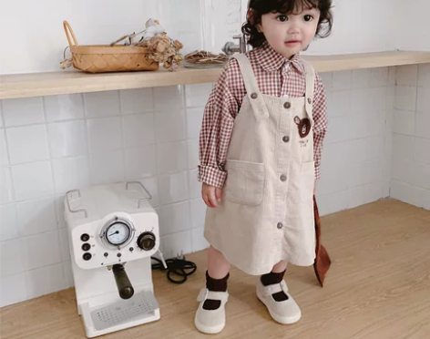 幼悠 女童2019春季新款日系风条绒小熊背...