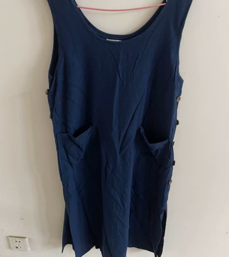 蓝色吊带方圆领连衣裙女 极简cos风藏青色...