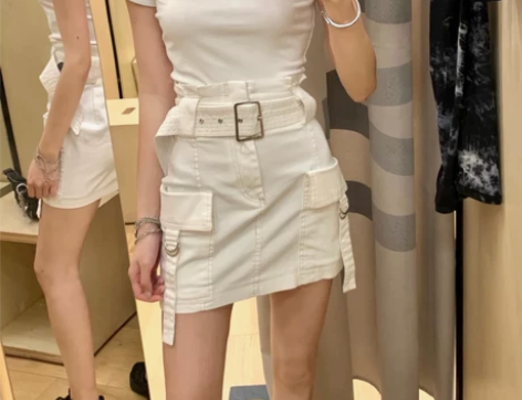 bershka白色包臀裙半身裙辣妹工装风高...