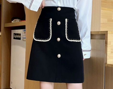 秋冬季大码高腰小香风中裙半身裙女胖mm遮胯...