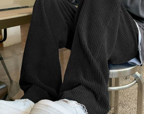华夫格设计感休闲裤女大码宽松显瘦2023春...