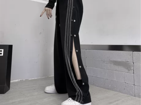 vibe风侧边条纹边线运动阔腿裤夏季薄款排...