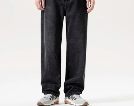 侬好先生日系复古宽松直筒牛仔裤男款裤子黑色...