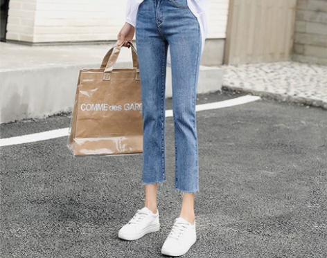 高腰小个子七分牛仔裤女八分直筒裤2019新...