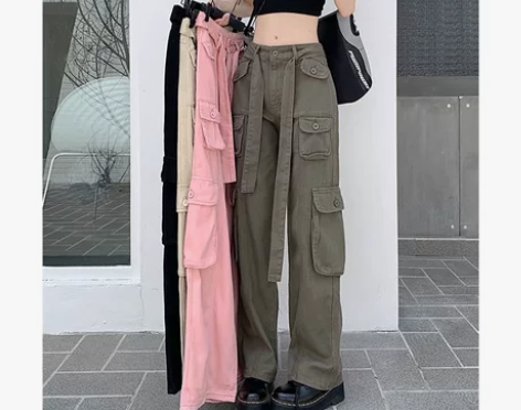 小个子日系甜酷风阔腿工装裤子女夏季薄款高腰...