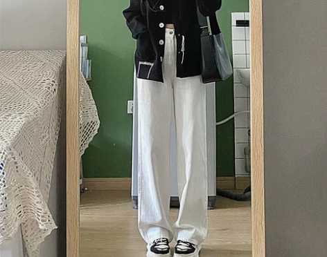 白色牛仔裤女直筒2022年新款春秋高腰显瘦...