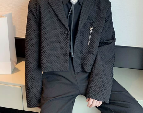 发型师潮牌男装高级感华夫格西服气质韩版ch...