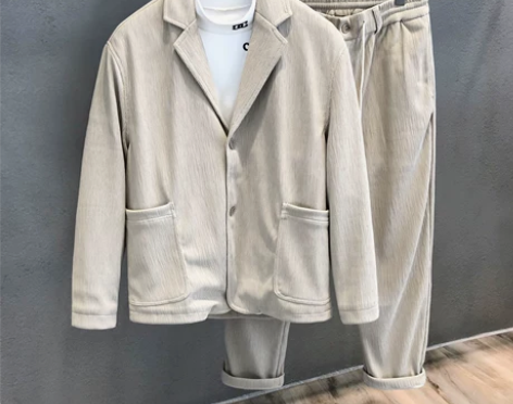 日本进口泡泡纱轻熟西服休闲运动套装男士宽松...