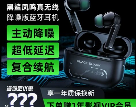 黑鲨凤鸣真无线蓝牙耳机降噪版tws游戏低延...
