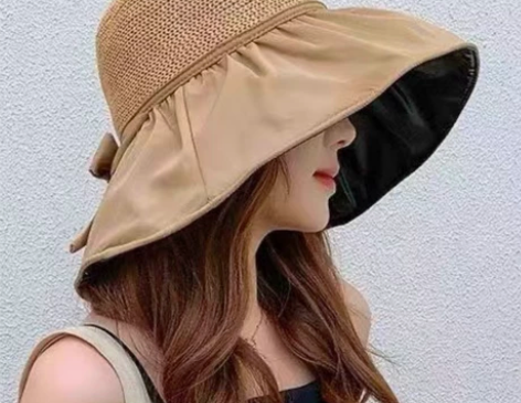 夏季防晒黑胶蝴蝶结遮阳帽女日韩帽子防紫外线...